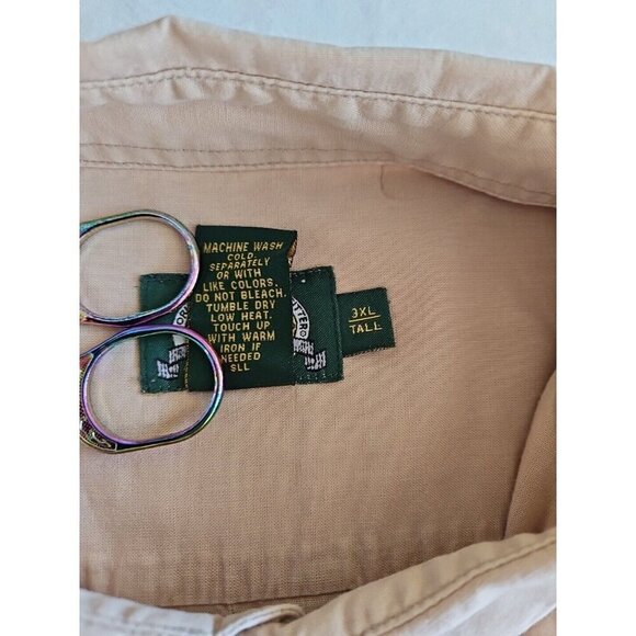 Cabelas Shirt Mens 3XLT Beige LS Embroidery Button Up Pockets Outdoor VTG FLAWS - Picture 6 of 12